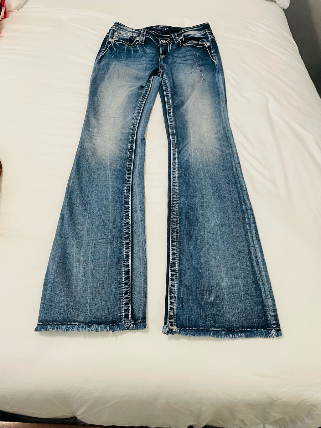 Miss Me Blue Flare Jeans With Frayed Hem